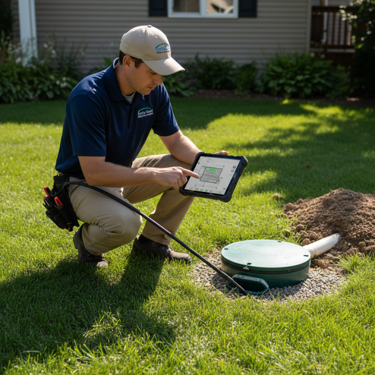Upright Professional Inspections doing a septic inspection in Academy.