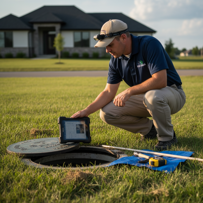 Upright Professional Inspections doing a septic inspection in Burleson.