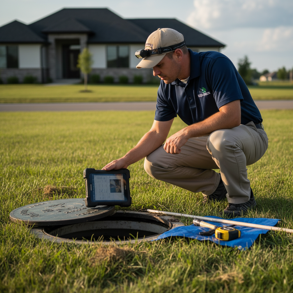 Upright Professional Inspections doing a septic inspection in Burleson.