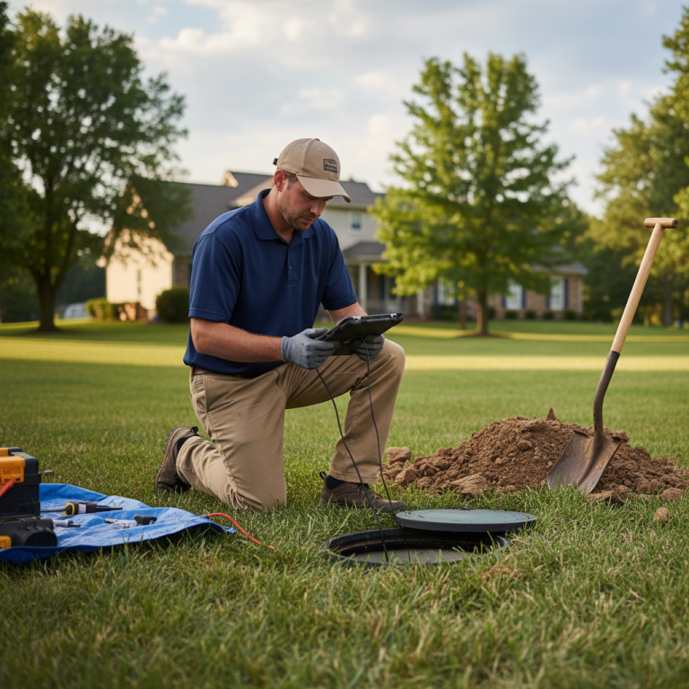 Upright Professional Inspections doing a septic inspection in Calvert.