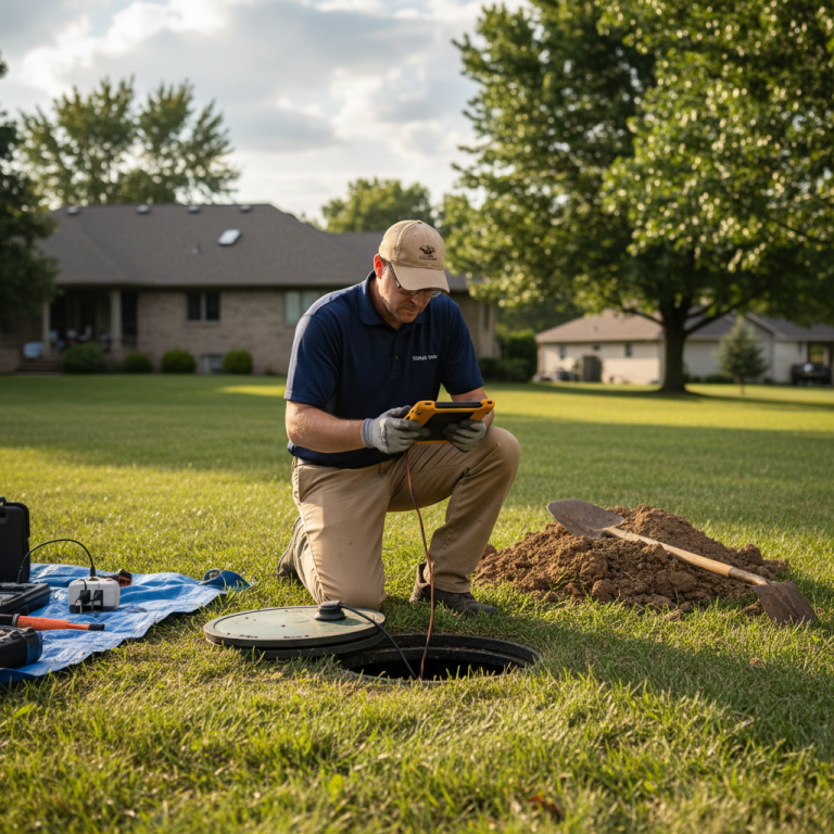 Upright Professional Inspections doing a septic inspection in China Spring.