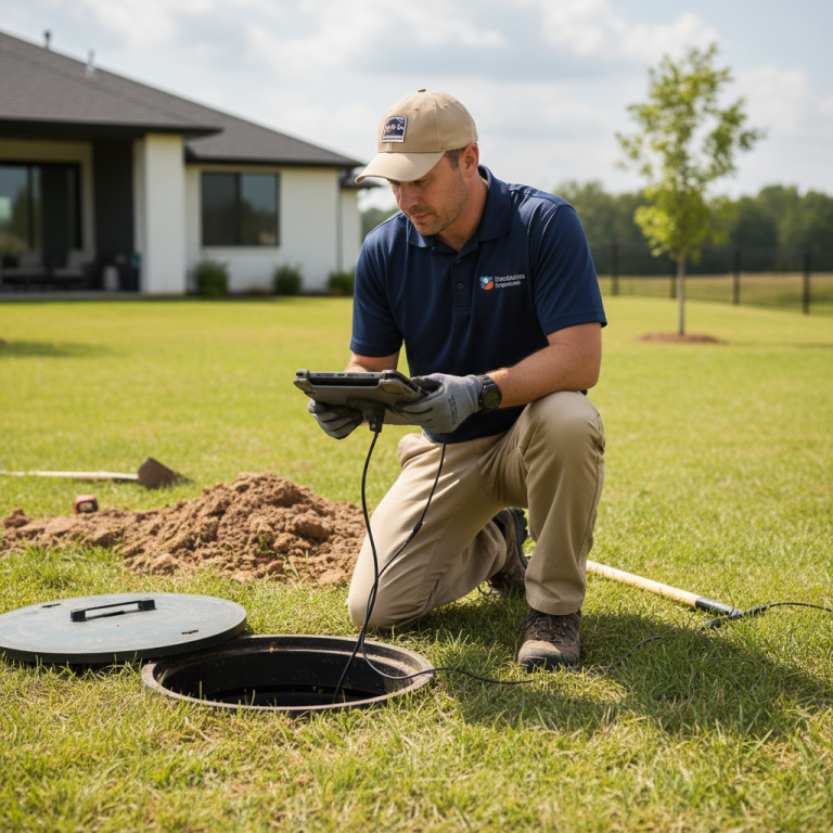 Upright Professional Inspections doing a septic inspection in Cleburne.