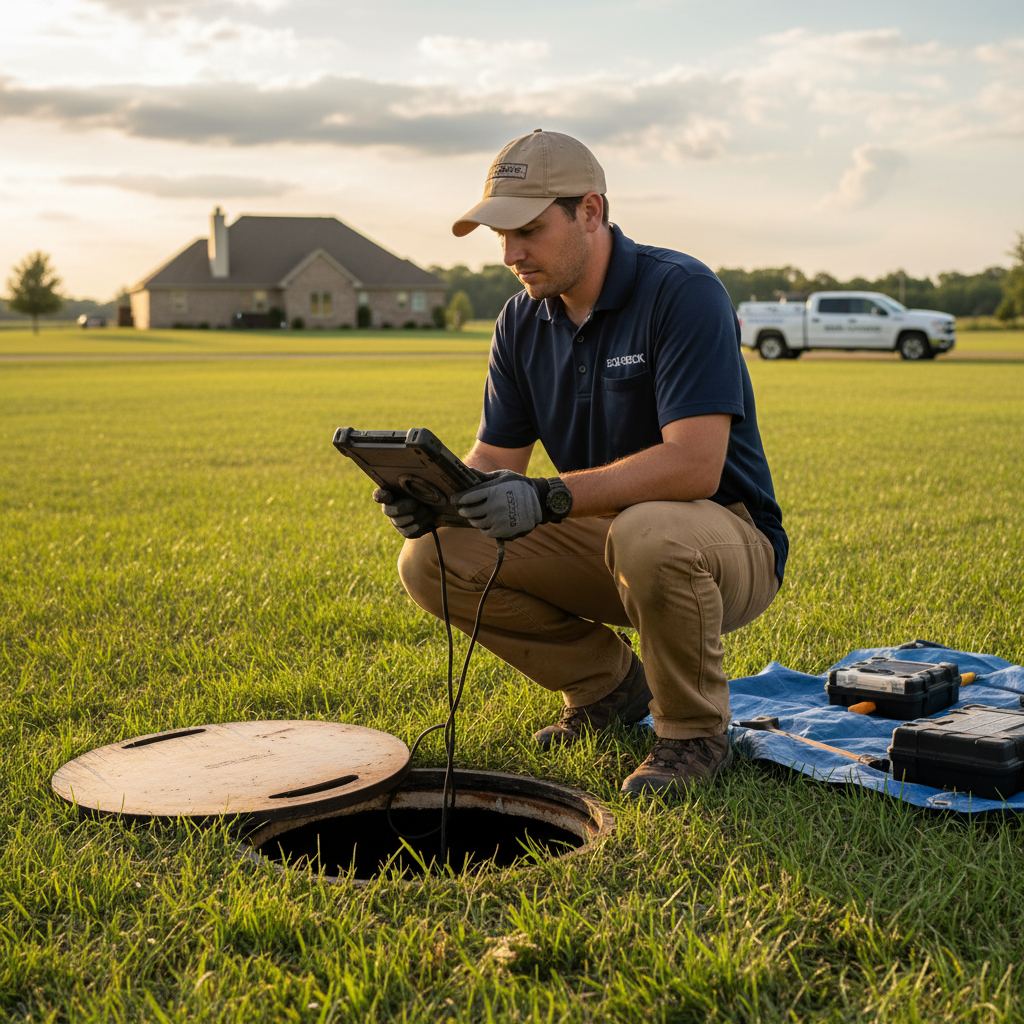 Upright Professional Inspections doing a septic inspection in Corsicana.