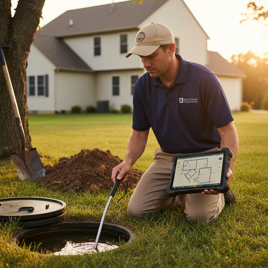 Upright Professional Inspections doing a septic inspection in Groesbeck.