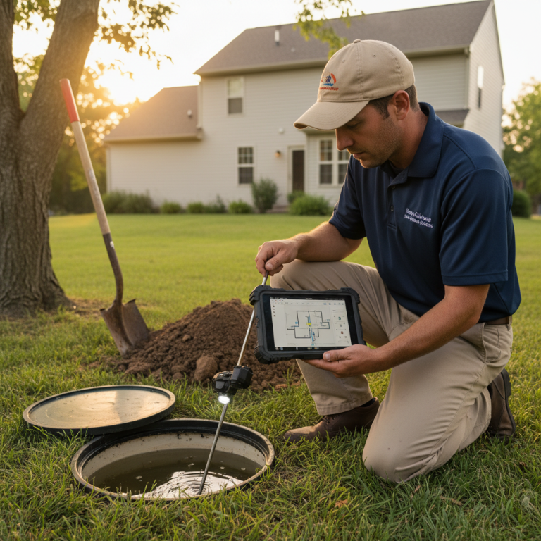 Upright Professional Inspections doing a septic inspection in Hico.