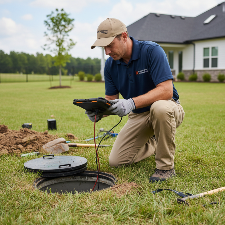Upright Professional Inspections doing a septic inspection in Hillsboro.