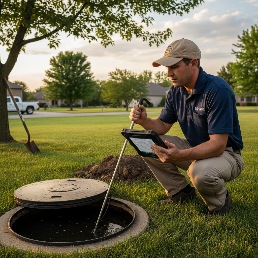 Upright Professional Inspections doing a septic inspection in Italy.