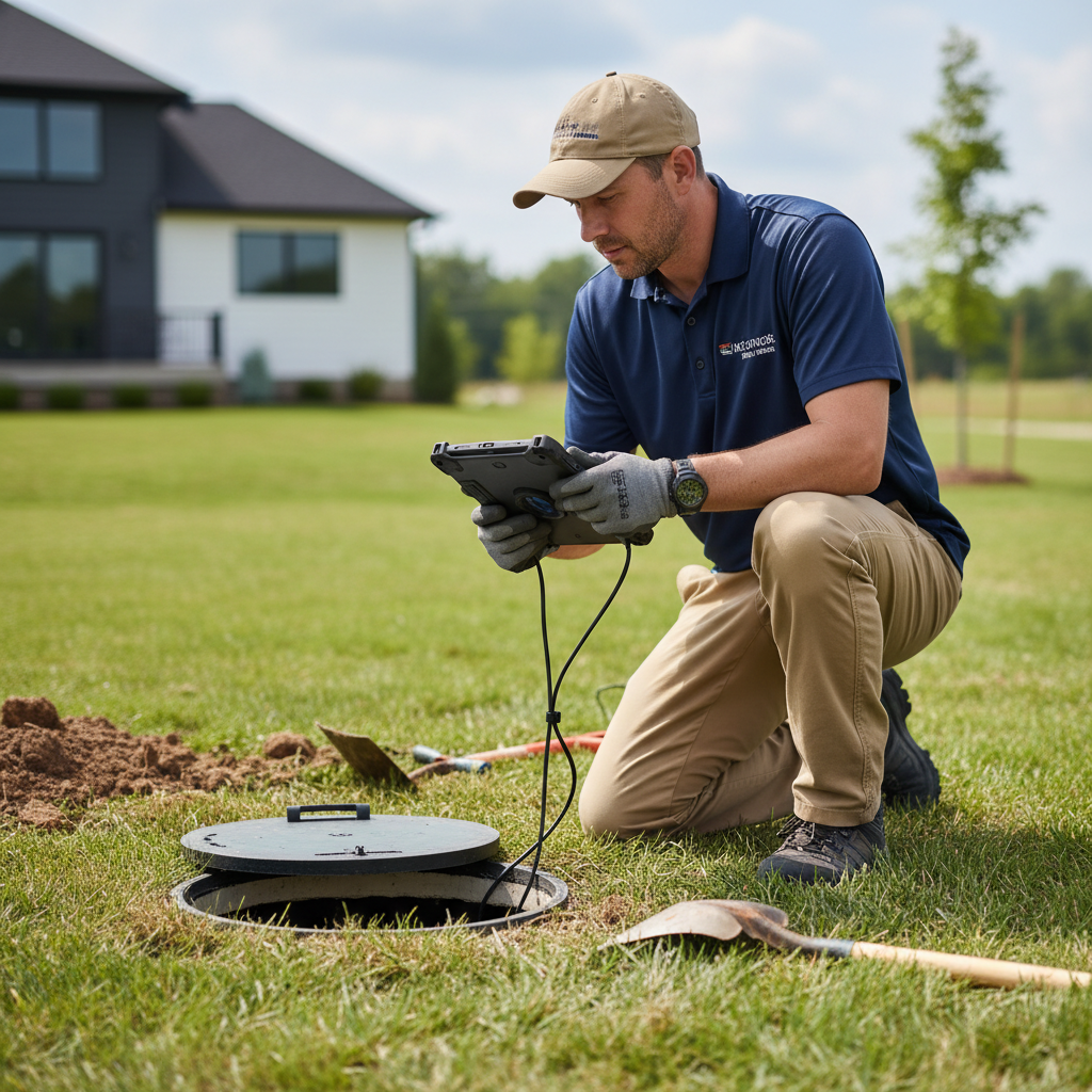 Upright Professional Inspections doing a septic inspection in Itasca.
