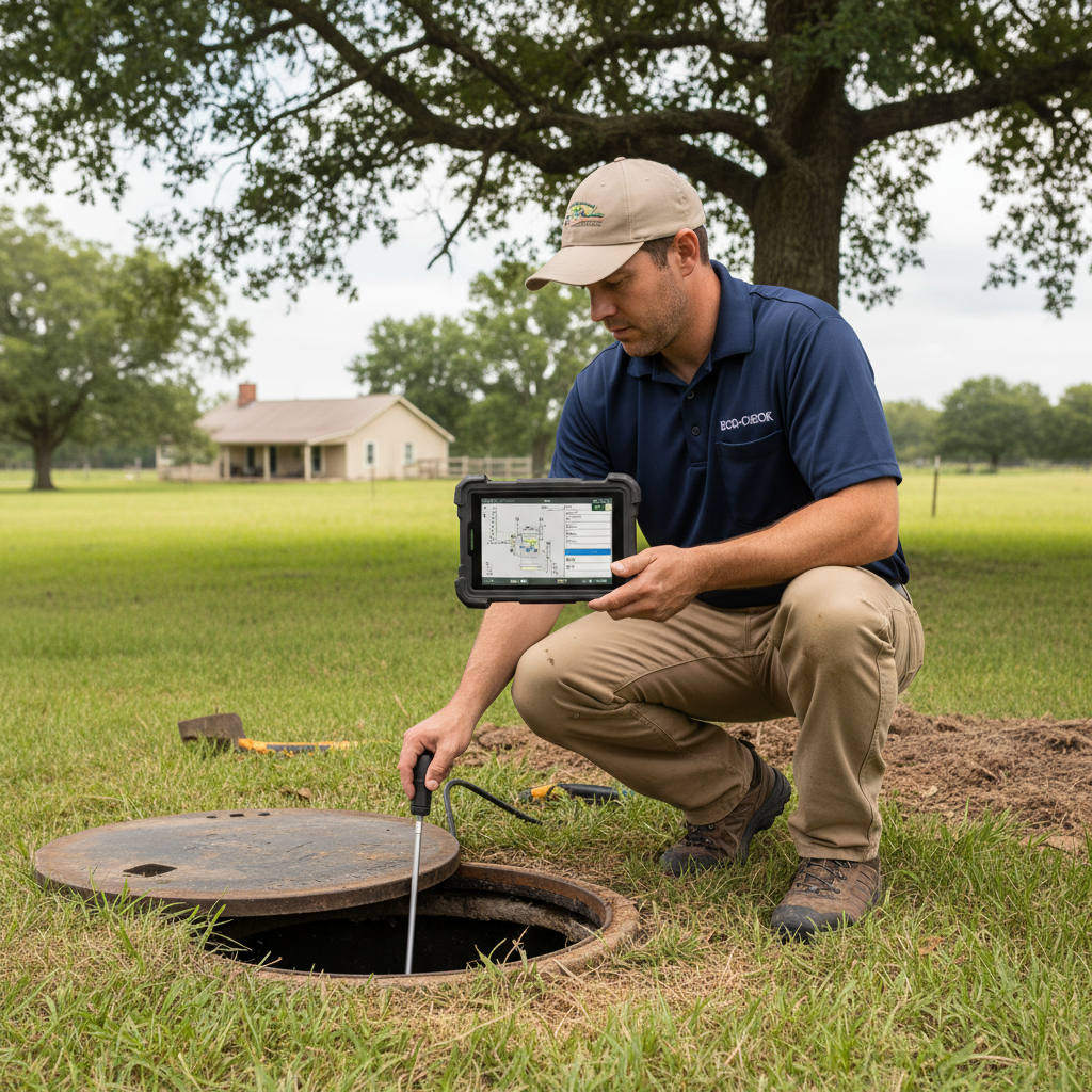 Upright Professional Inspections doing a septic inspection in Jarrell.