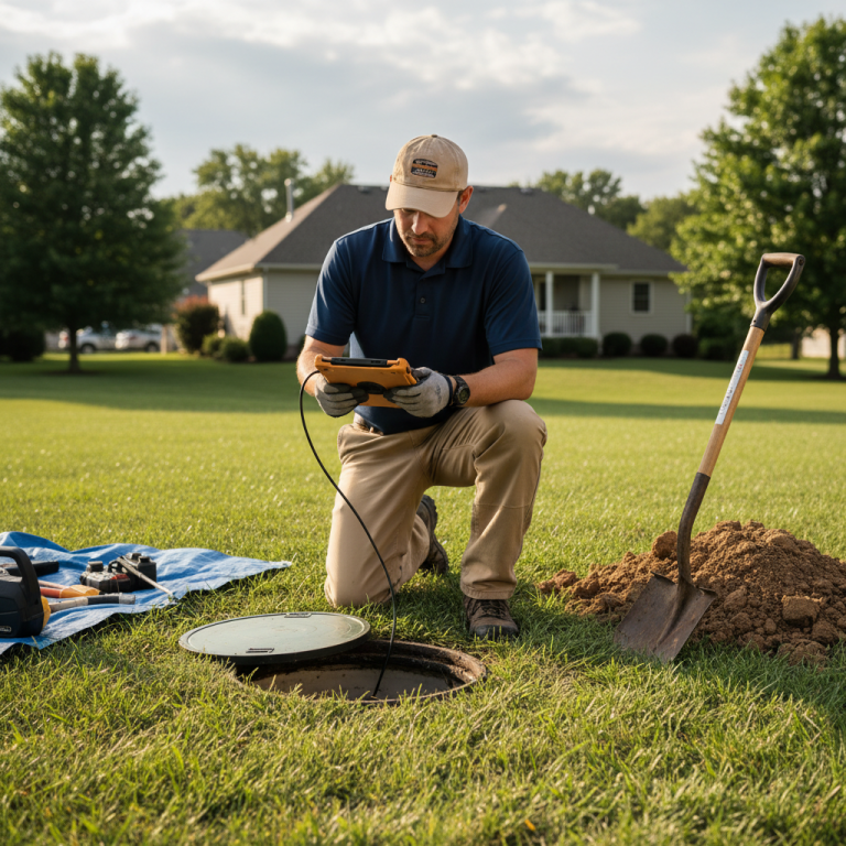 Upright Professional Inspections doing a septic inspection in Lampasas.