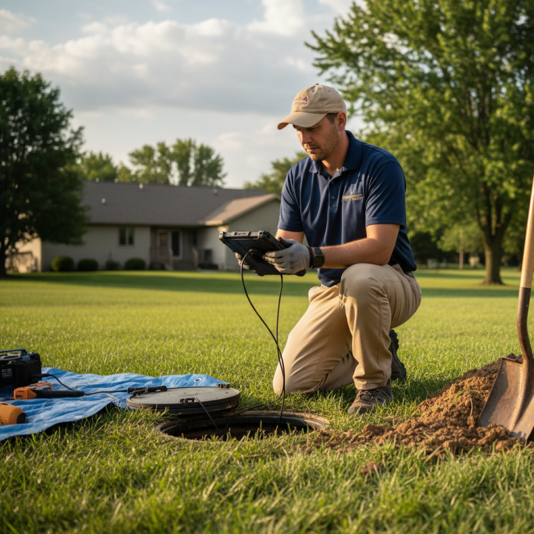 Upright Professional Inspections doing a septic inspection in Mart.