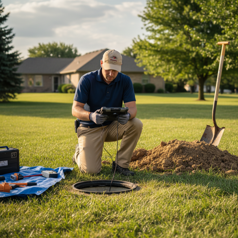 Upright Professional Inspections doing a septic inspection in McGregor.