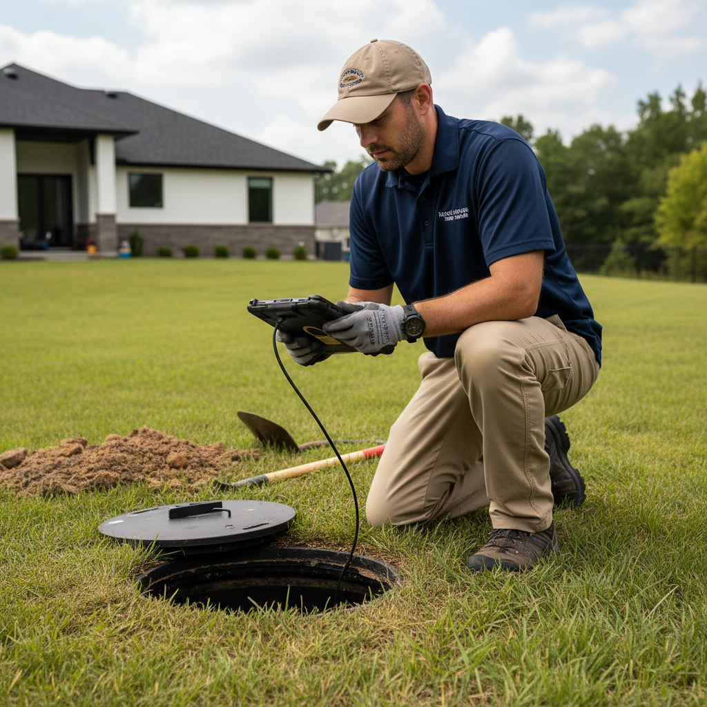 Upright Professional Inspections doing a septic inspection in Moody.