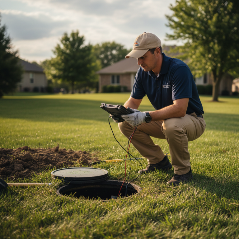 Upright Professional Inspections doing a septic inspection in Rio Vista.