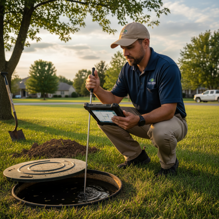 Upright Professional Inspections doing a septic inspection in Robinson.