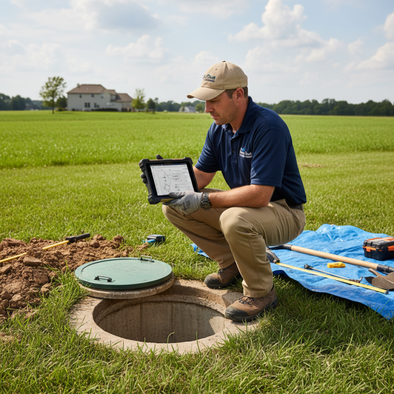 Upright Professional Inspections doing a septic inspection in Temple.
