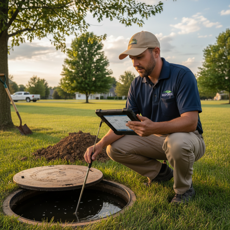 Upright Professional Inspections doing a septic inspection in Troy.