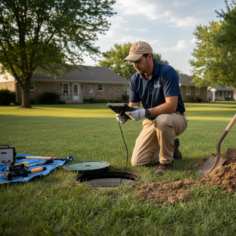 Upright Professional Inspections doing a septic inspection in Valley Mills.