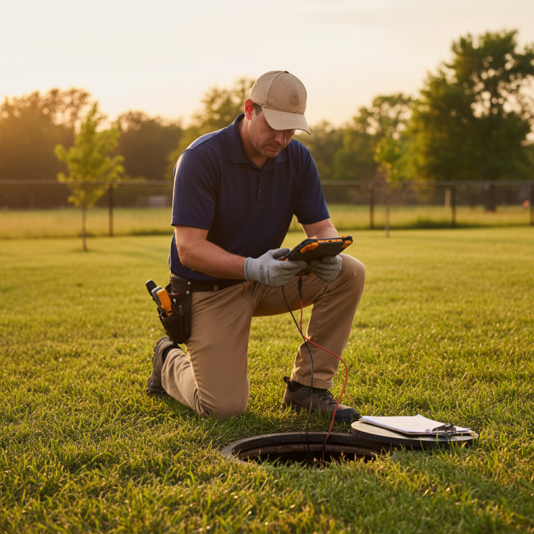 Upright Professional Inspections doing a septic inspection in Waxahachie.
