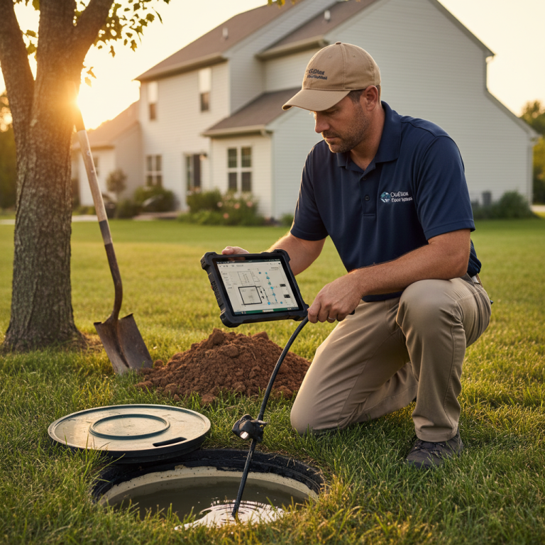 Upright Professional Inspections doing a septic inspection in Whitney.