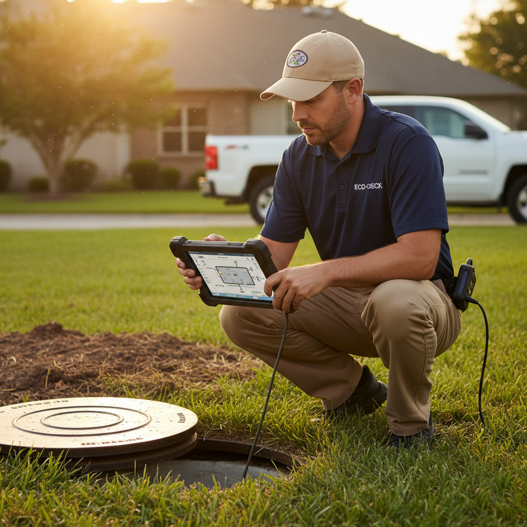 Upright Professional Inspections doing a septic inspection in Woodway.