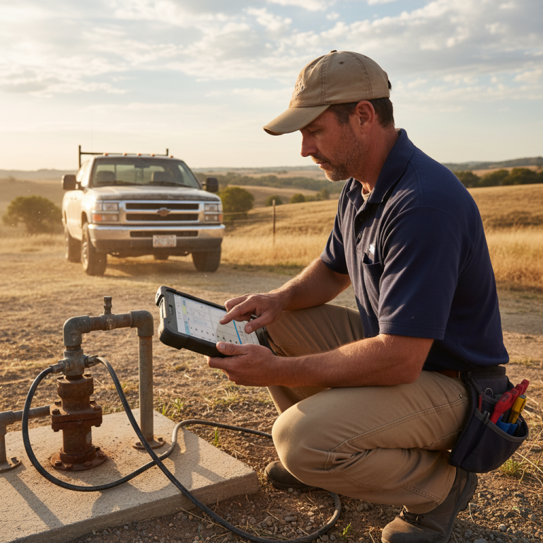 Upright Professional Inspections doing a well inspection in Academy.