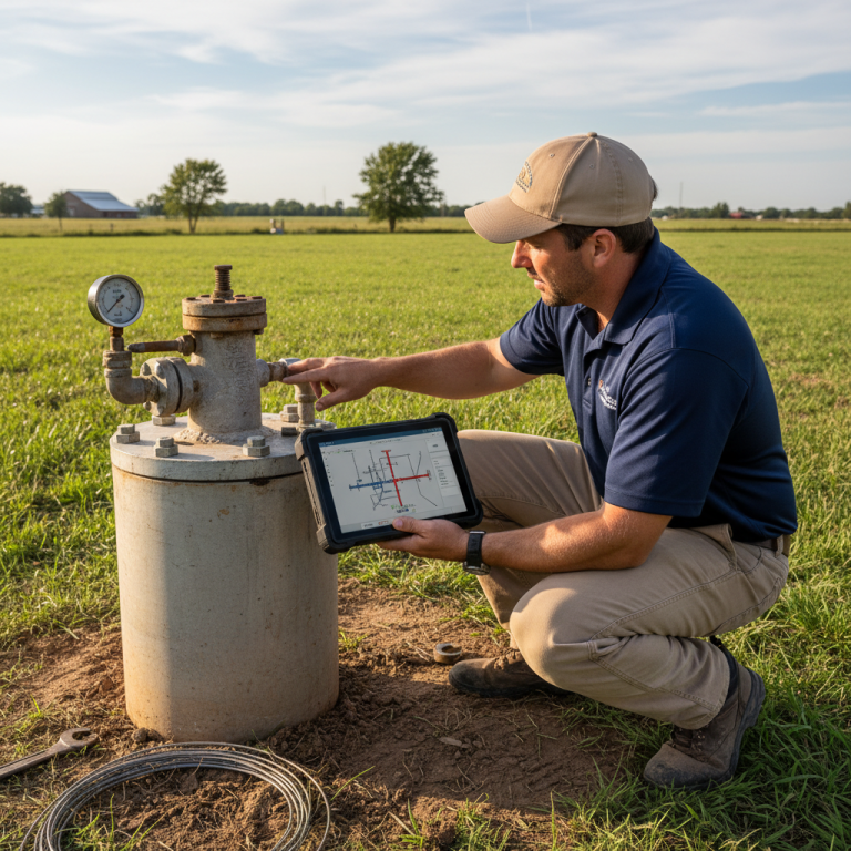 Upright Professional Inspections doing a well inspection in Alvarado.