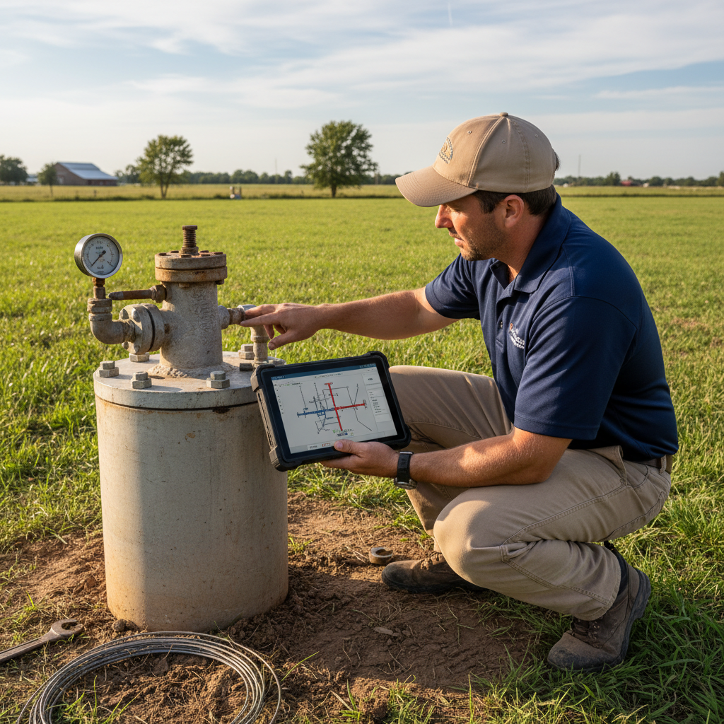 Upright Professional Inspections doing a well inspection in Alvarado.