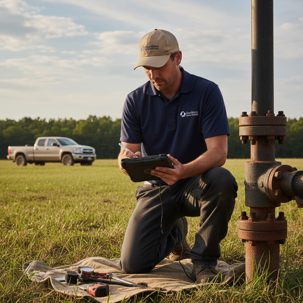 Upright Professional Inspections doing a well inspection in Axtell.