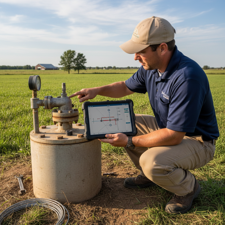 Upright Professional Inspections doing a well inspection in Bartlett.
