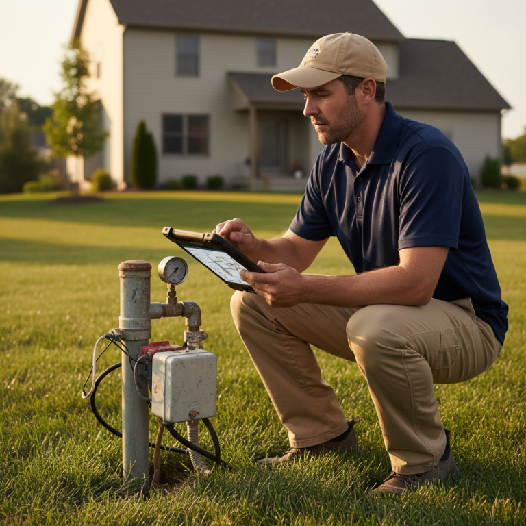 Upright Professional Inspections doing a well inspection in Calvert.
