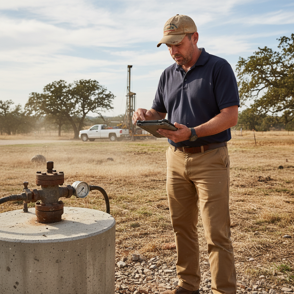 Upright Professional Inspections doing a well inspection in Cameron.