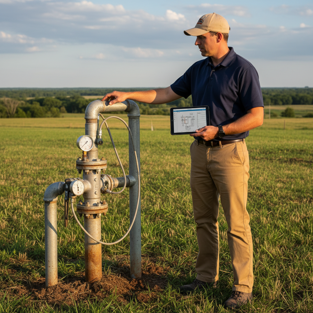 Upright Professional Inspections doing a well inspection in China Spring.