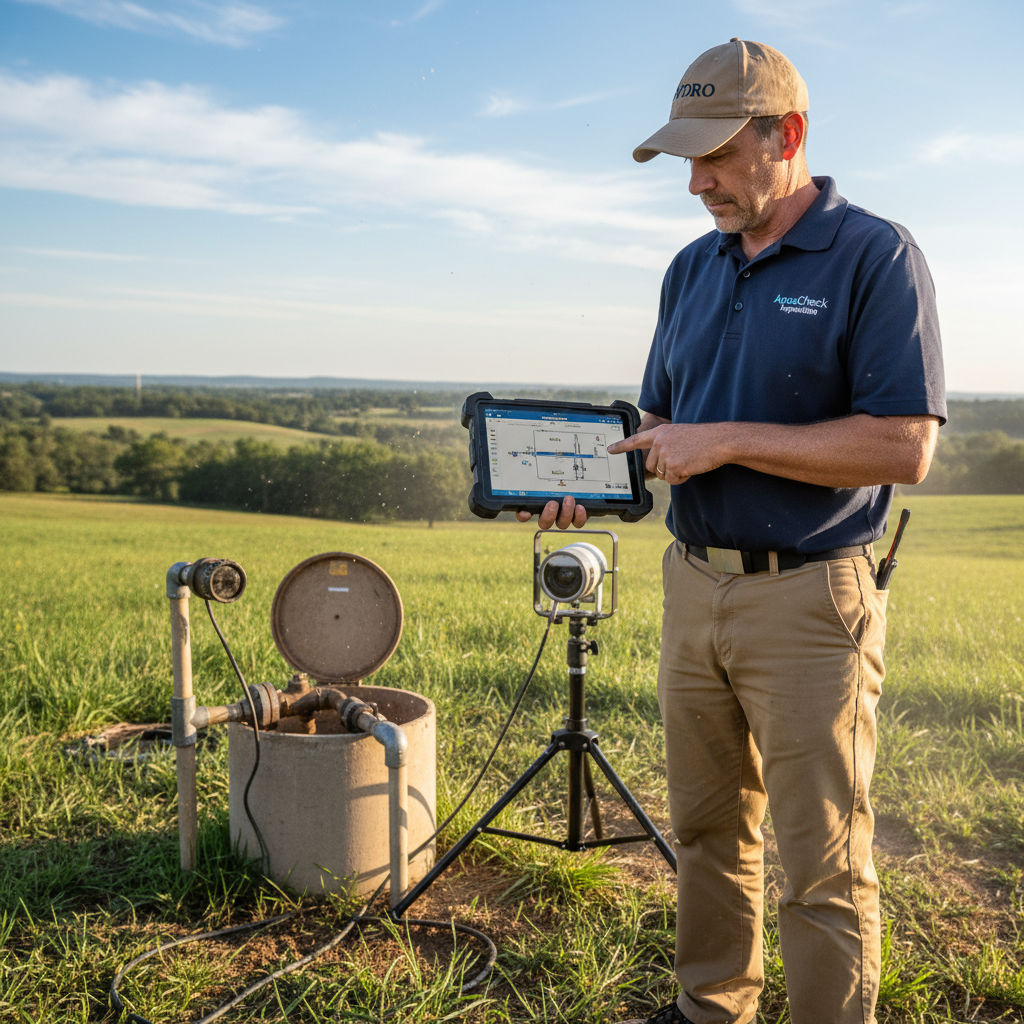 Upright Professional Inspections doing a well inspection in Glen Rose.