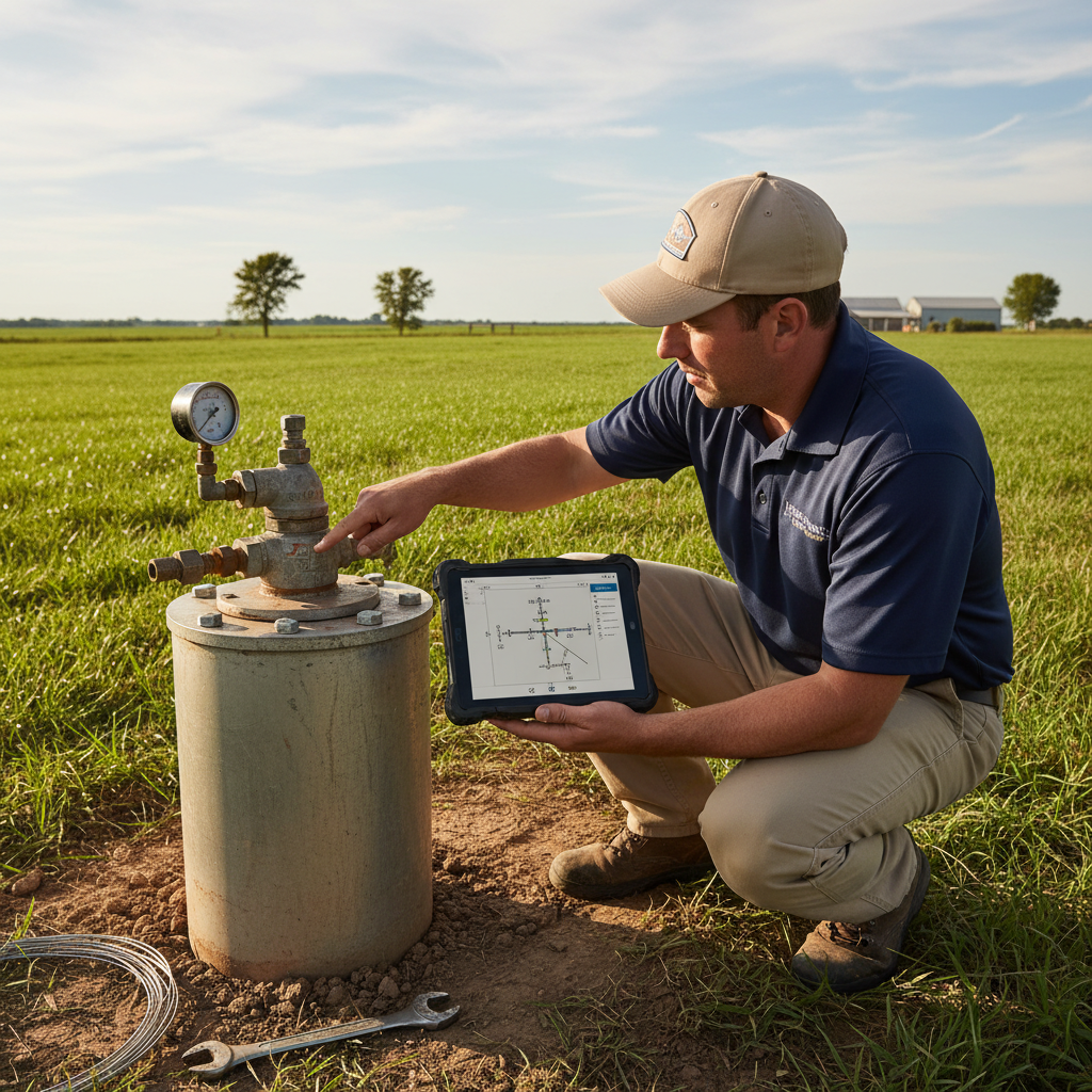 Upright Professional Inspections doing a well inspection in Groesbeck.