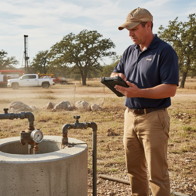 Upright Professional Inspections doing a well inspection in Hewitt.