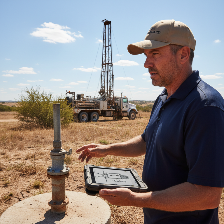 Upright Professional Inspections doing a well inspection in Hico.