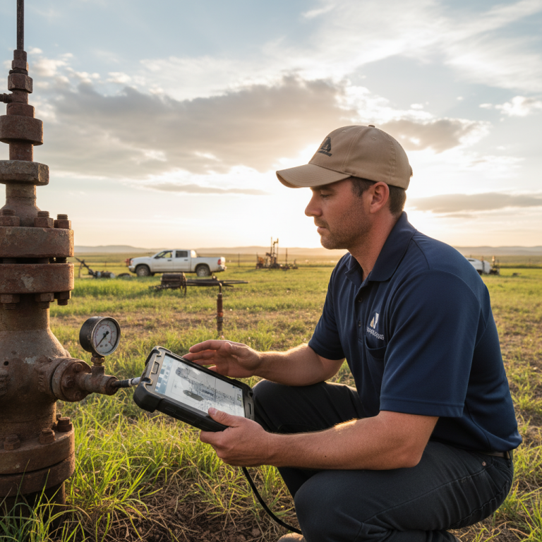 Upright Professional Inspections doing a well inspection in Holland.