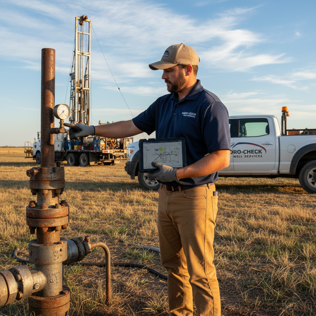 Upright Professional Inspections doing a well inspection in Kempner.