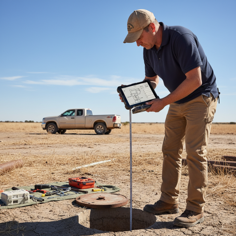 Upright Professional Inspections doing a well inspection in Lorena.