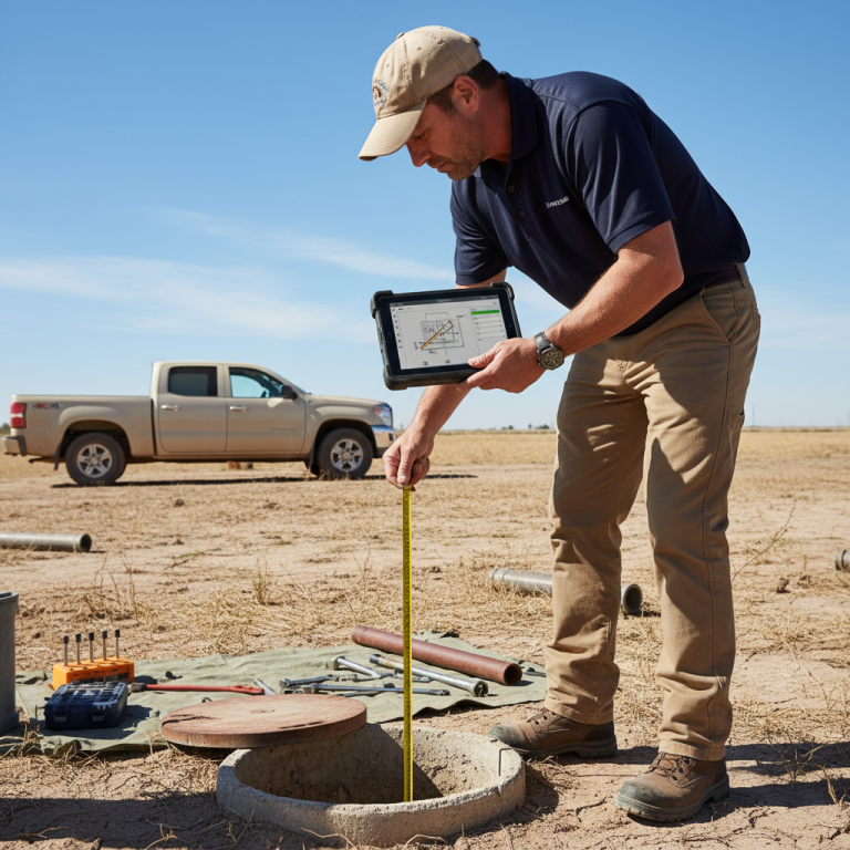 Upright Professional Inspections doing a well inspection in Mexia.