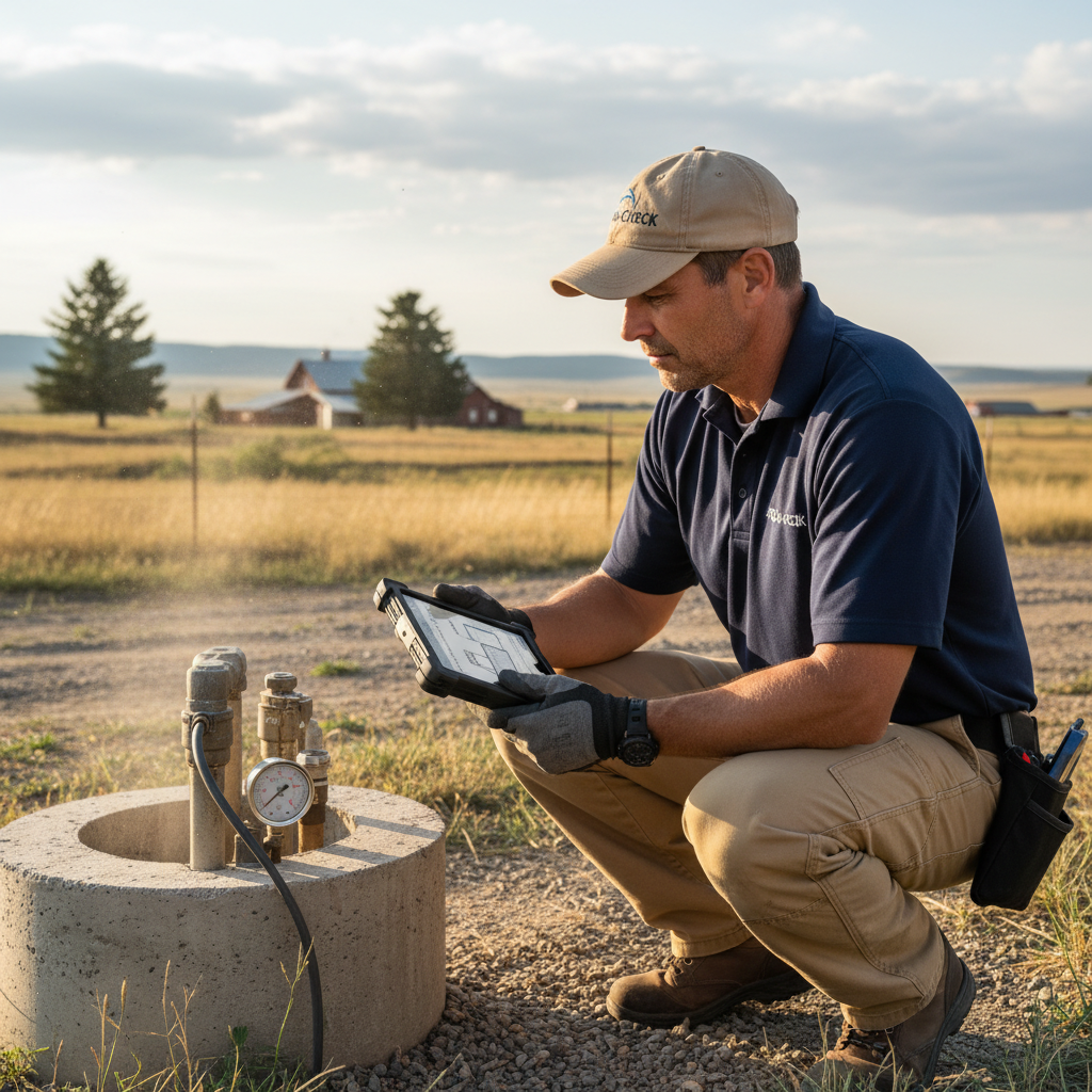 Upright Professional Inspections doing a well inspection in Moody.