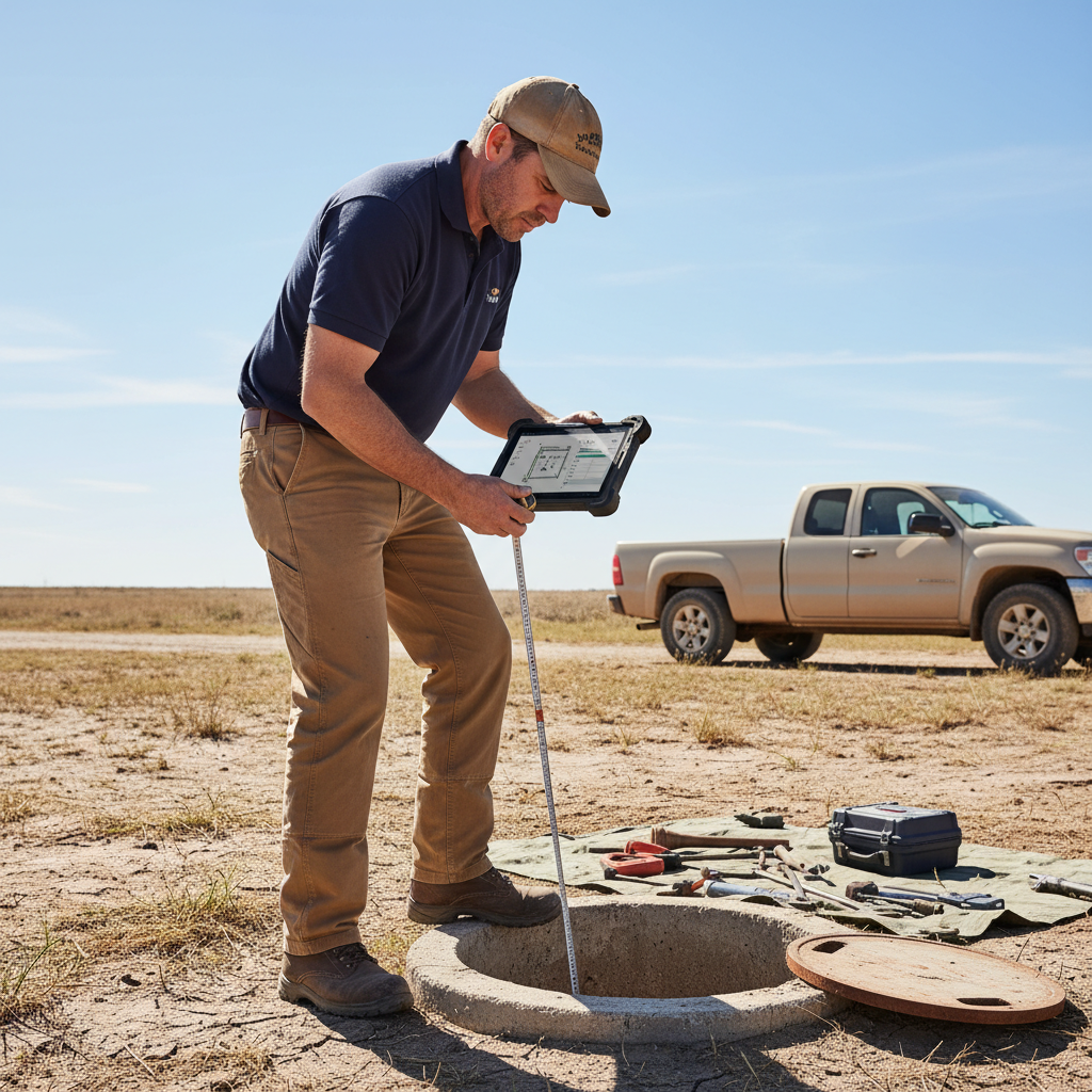 Upright Professional Inspections doing a well inspection in Rio Vista.