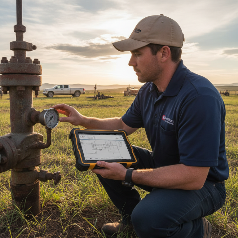 Upright Professional Inspections doing a well inspection in Temple.