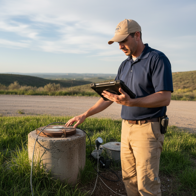 Upright Professional Inspections doing a well inspection in Troy.