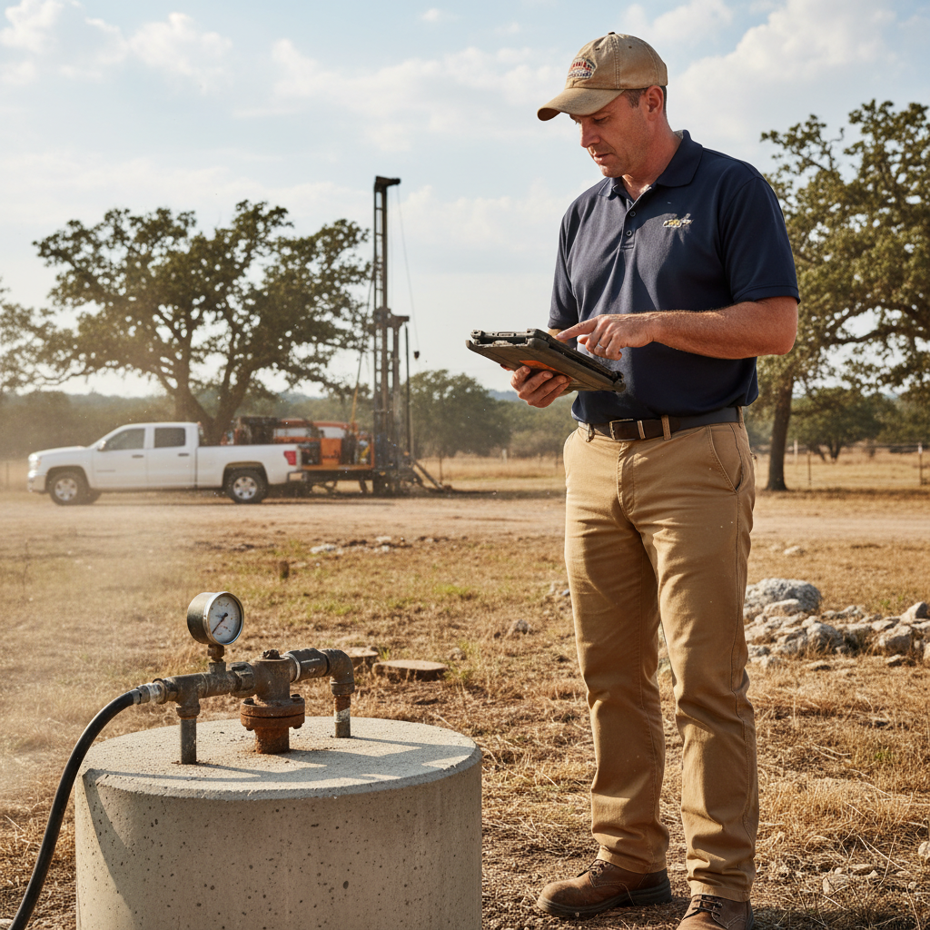 Upright Professional Inspections doing a well inspection in West.