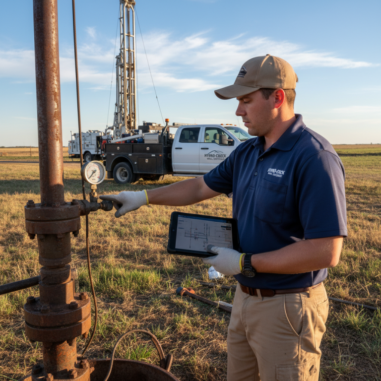 Upright Professional Inspections doing a well inspection in Wortham.